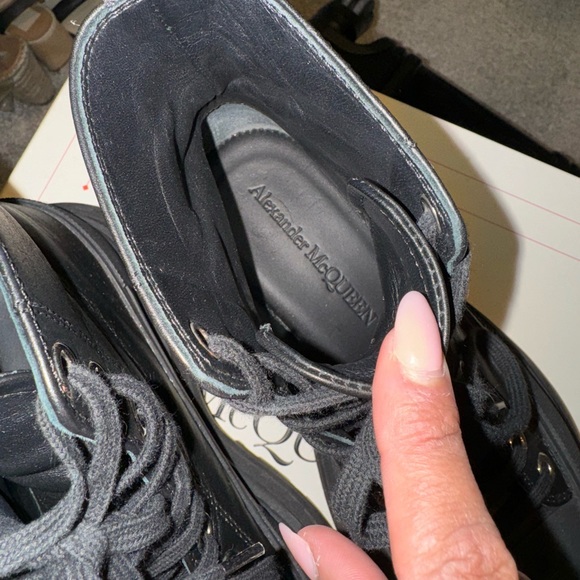 Alexander McQueen Black Leather Tread Slick Chunky Lug Sole Boot Sneaker 38.5 - Picture 10 of 13